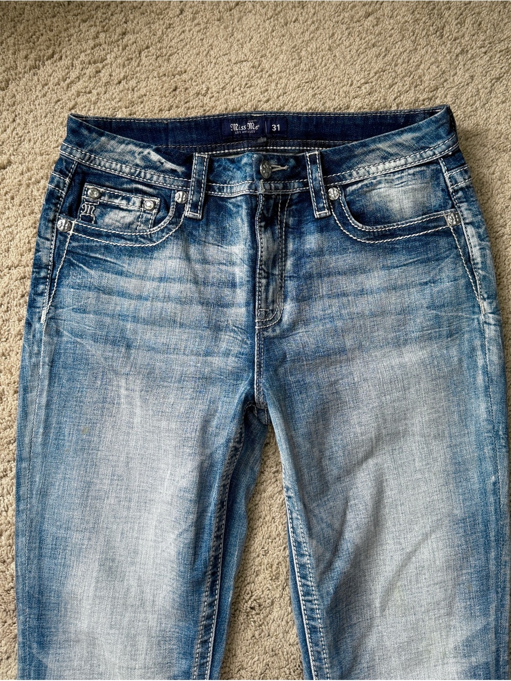 Womens Miss Me Jeans Size 29 Skinny Embellished Y2K Rhinestone Angel blue - Picture 7 of 10